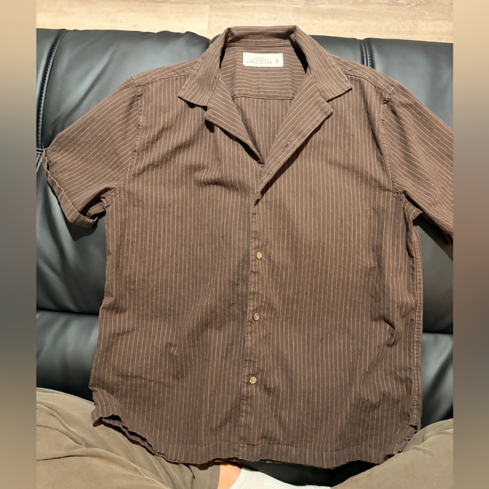 Abercrombie & Fitch Brown Pinstripe Linen Shirt